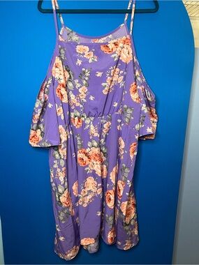 Purple Floral Cold-Shoulder Sundress